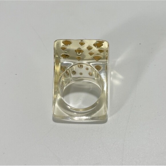Sobral Clear Resin Block Ring Embedded Rhinestone Signed Statement Piece - Picture 3 of 5